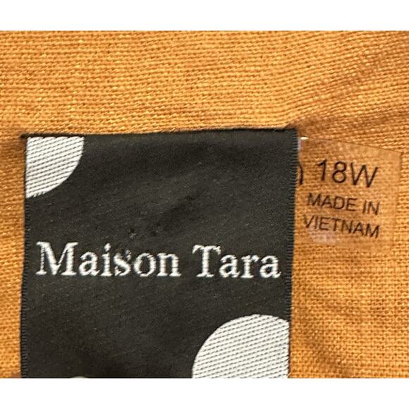 Maison Tara 18W Dress Linen Blend Squareneck Sleeveless Belt Lagenlook Orange - Picture 7 of 9